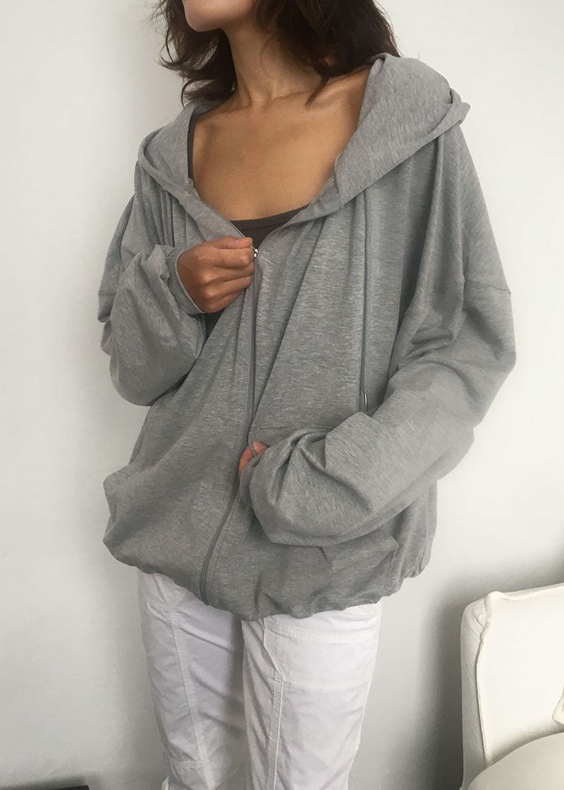 SHIRRING HOOD ZIP-UP 