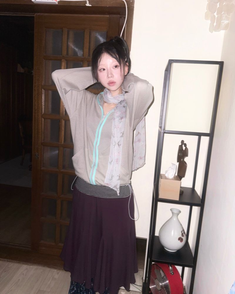 (2color) Piping Mesh Hood Zip-Up