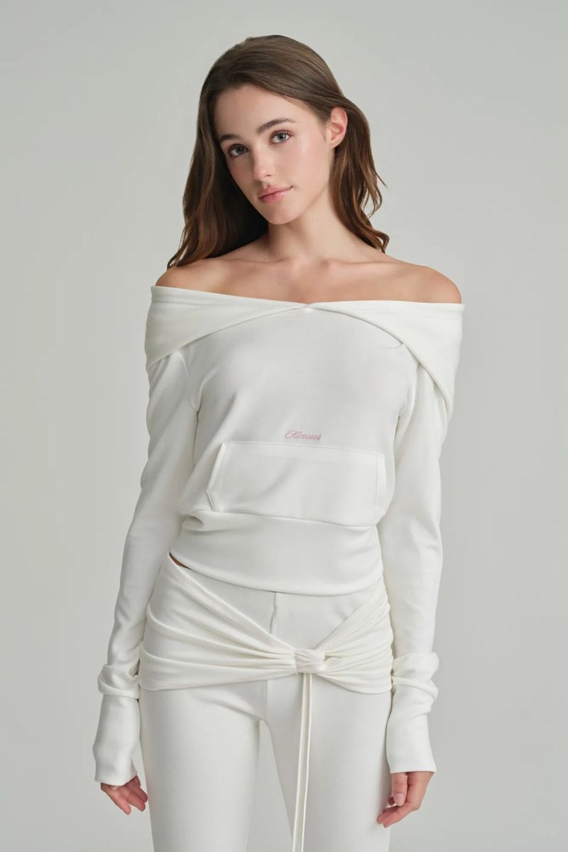 Cupcake off-shoulder hooded top, Ivory