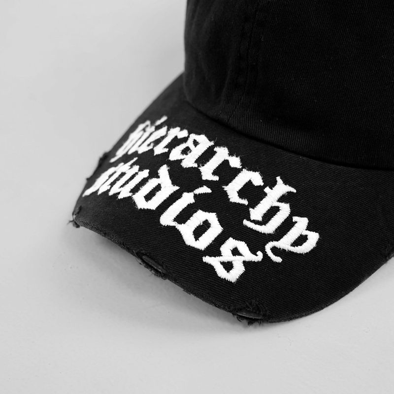 Hierarchy Studios - Distressed Black Wide Logo Baseball Cap