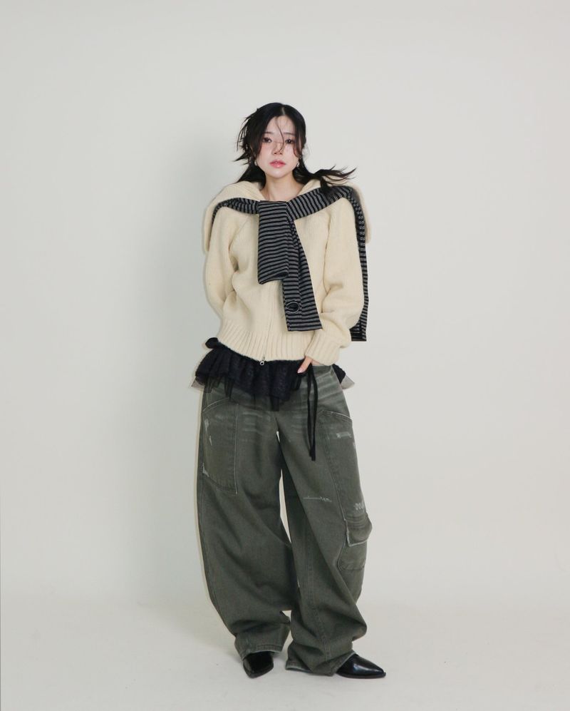 Square Sailor Collar Two-Way Knit Cardigan