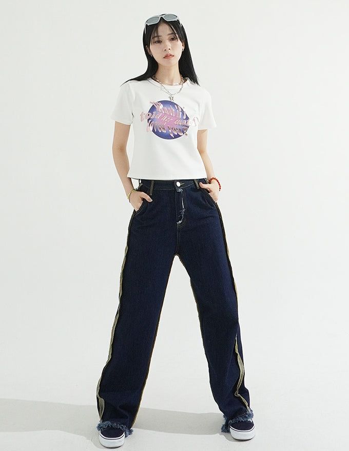 Double Side Seam Cutting Denim Pants