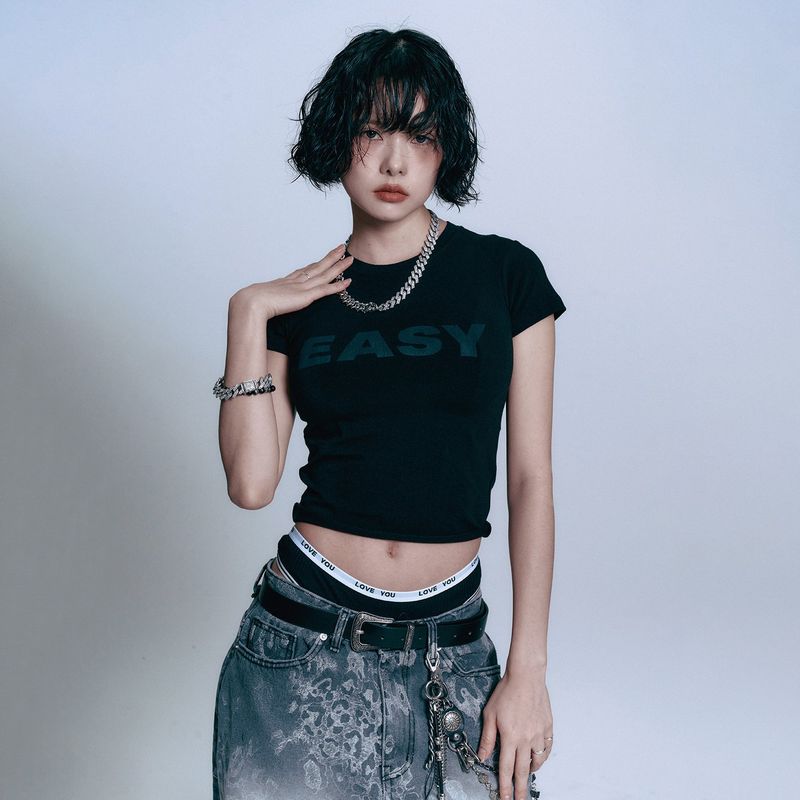 EASY See-through Crop Short Sleeve - Black