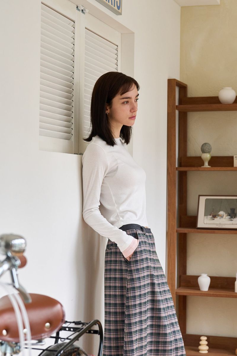 CHECK SLIT LONG SKIRT PINK