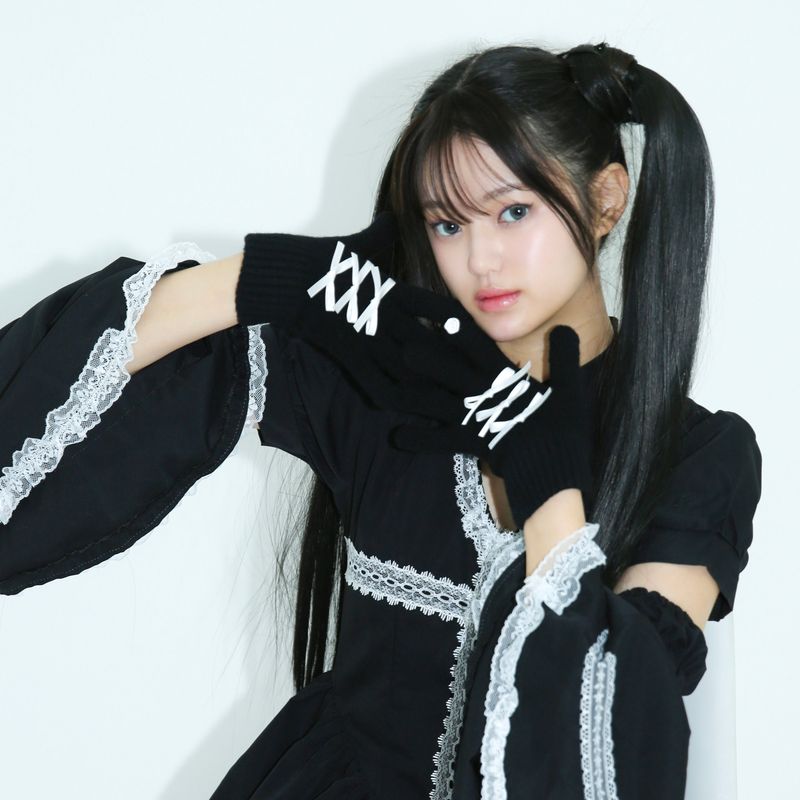 0 4 ribbon knit gloves - BLACK/WHITE