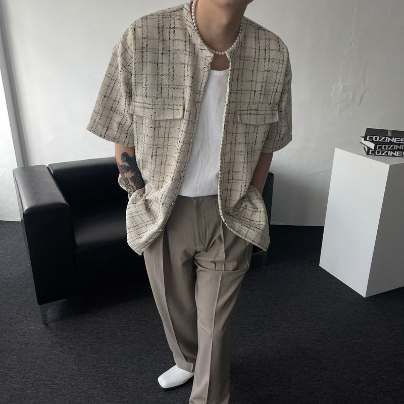 COZINESS（コジネス）の「CR Born Button Tweed Check Half Shirt (2 colors)（Tops）」