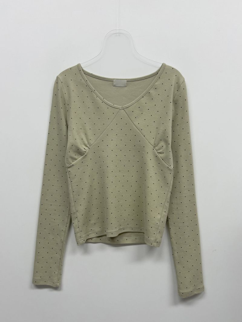 Dot Shirring V-Neck T-Shirt