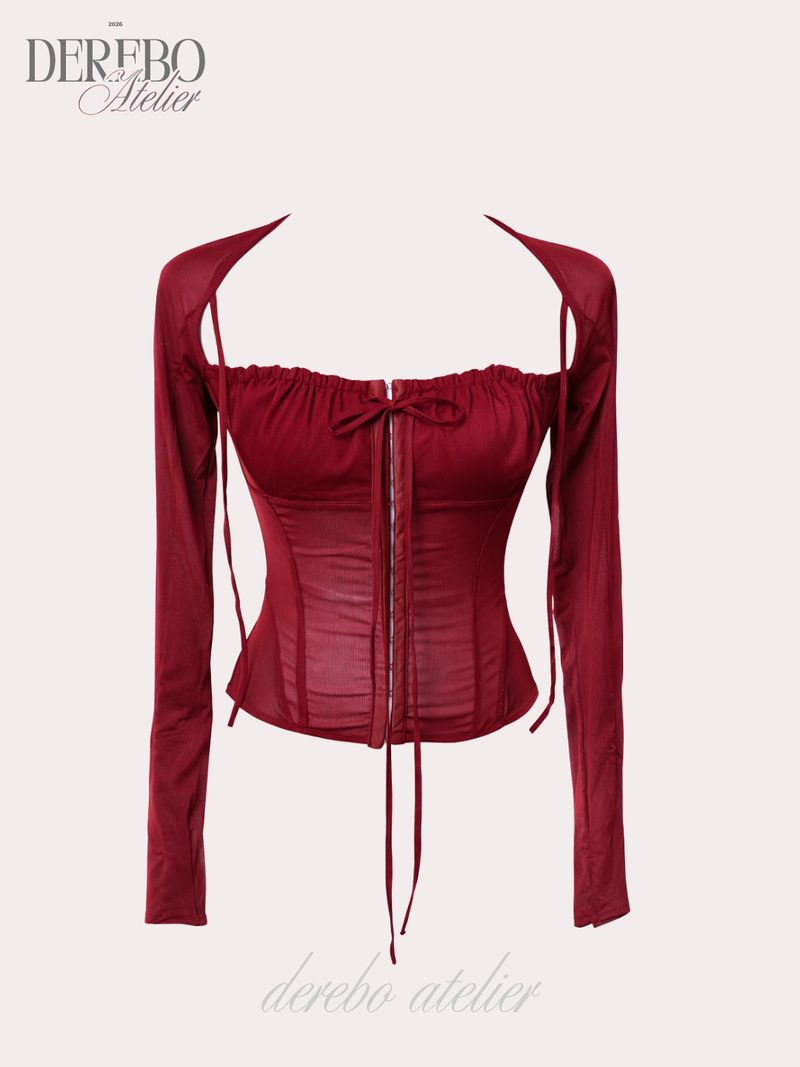 red square chiffon long-sleeve blouse