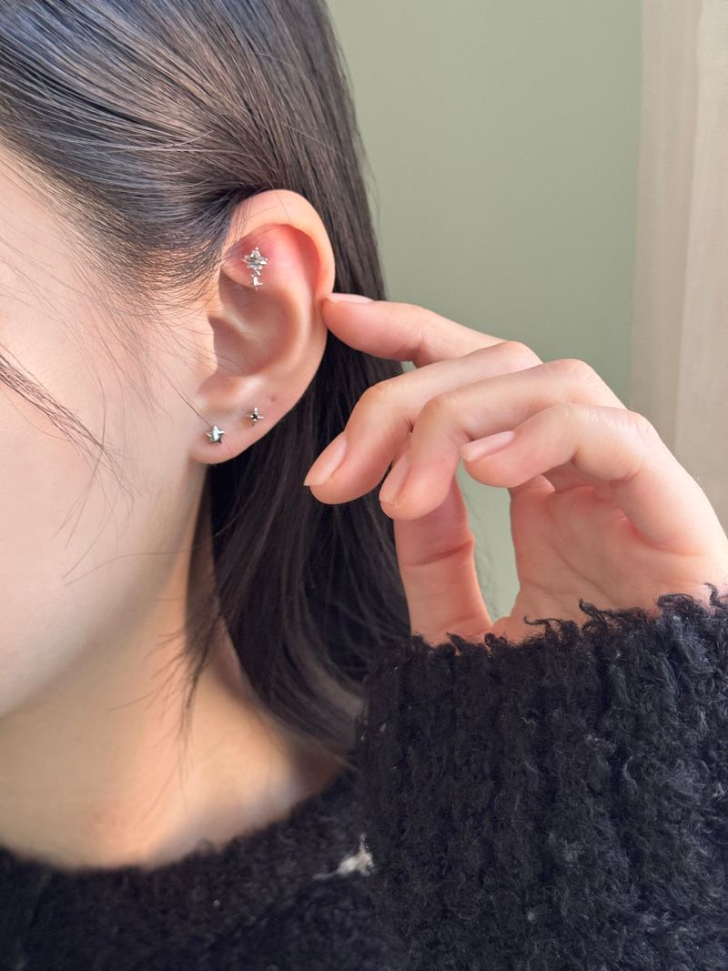 [4 set] Darling Star Piercing Set / Star Cubic Drop Mini Simple Daily Twinkle