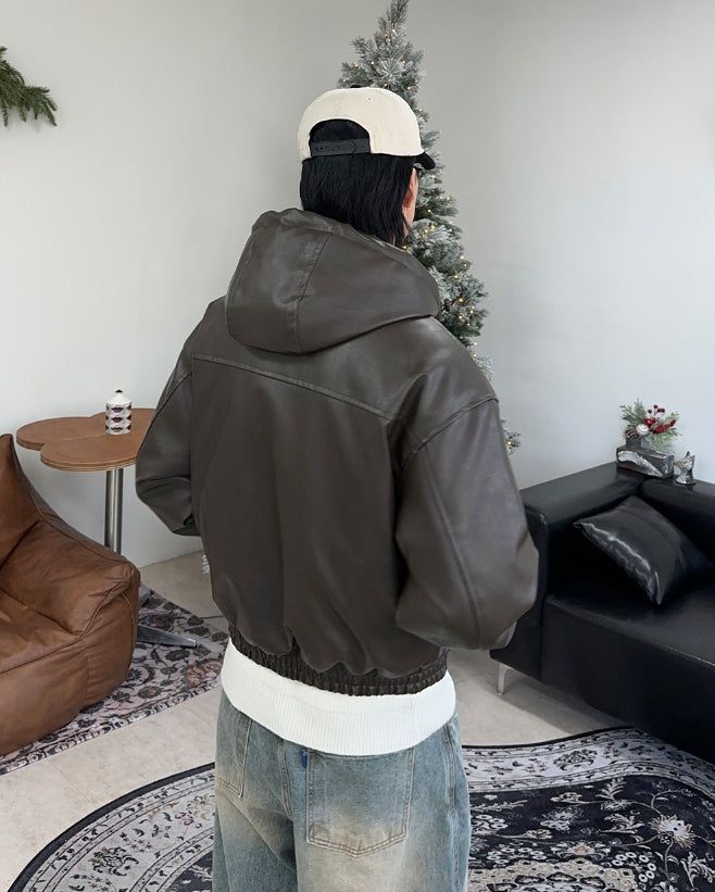 DL Leather Hooded Jumper (4oz)