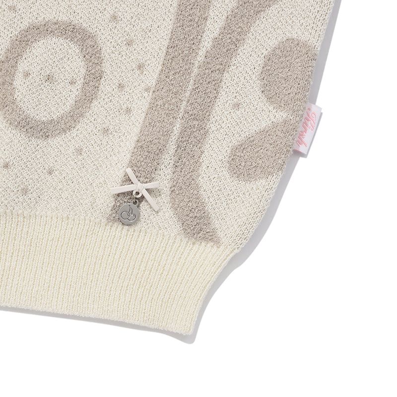 CHERRY JACQUARD PATTERN SHORT SLEEVE CARDIGAN [IVORY]