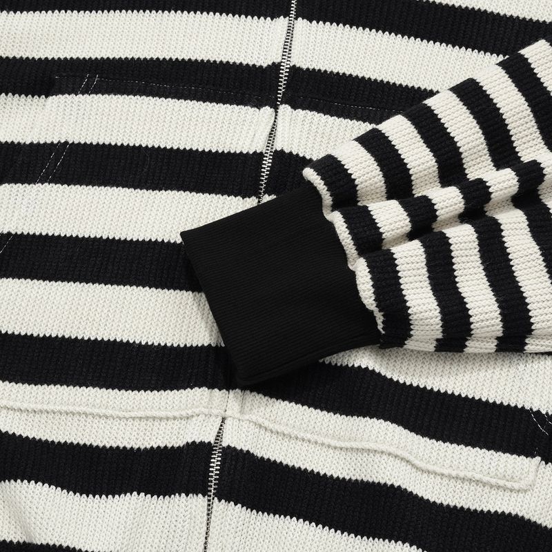 Striped knit hooded zip up / Ivory black