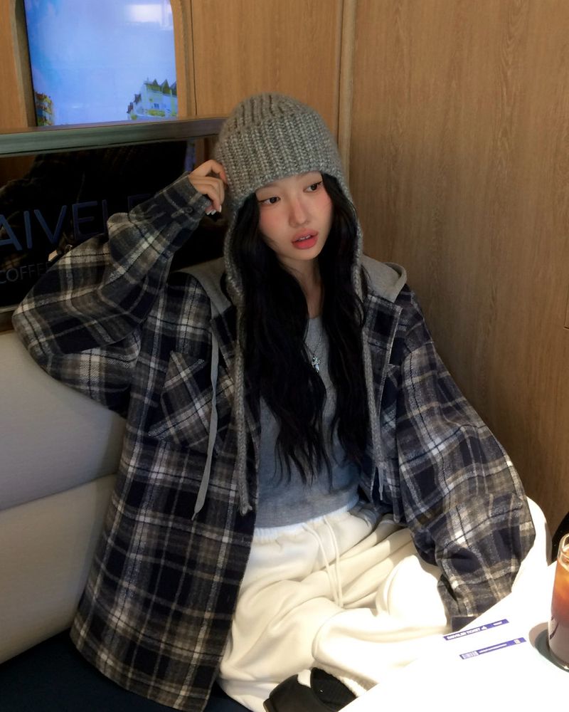 [ORIGINAL] Plain Hooded Check Shirt