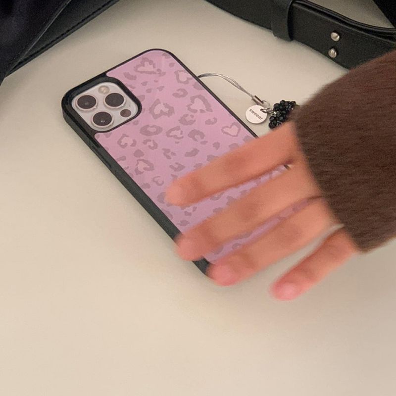  HEART LEOPARD GLASS BUMPER CASE (PINK / CASE ONLY)