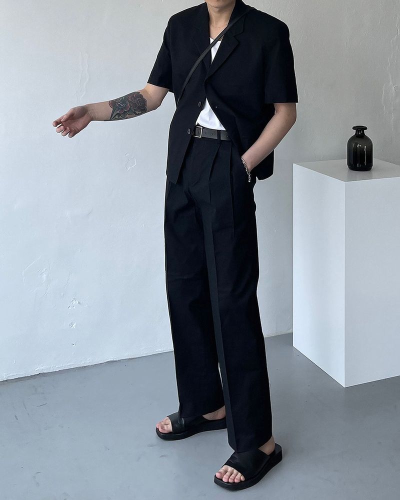 ECT linen two-tuck long pants slacks (2 colors)