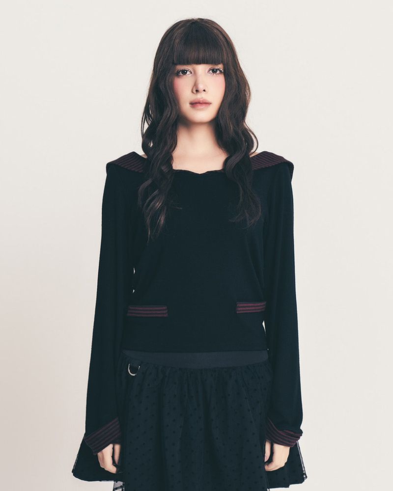Fazed(フェイズド)の「sailor stripe top / black(Tops)」