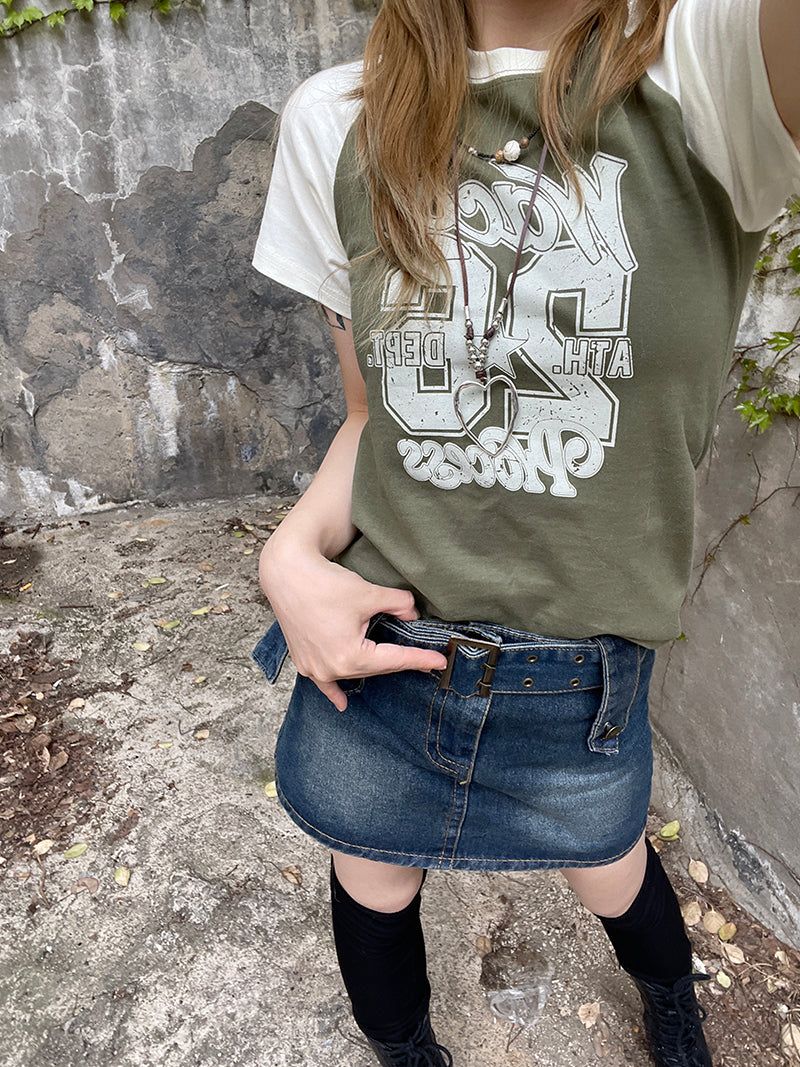 Vintage number printed raglan T-shirt