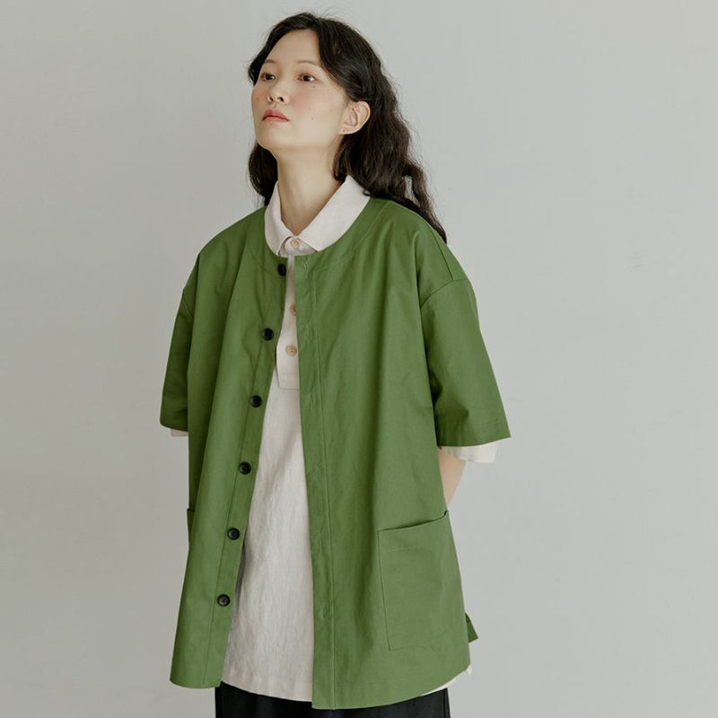 unisex round half shirts jacket olive green