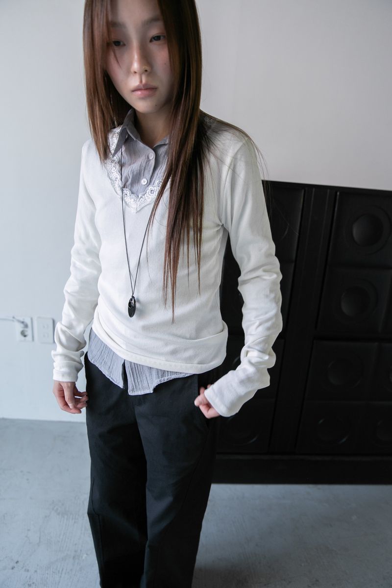 lace v-neck ribbed top(3colors)