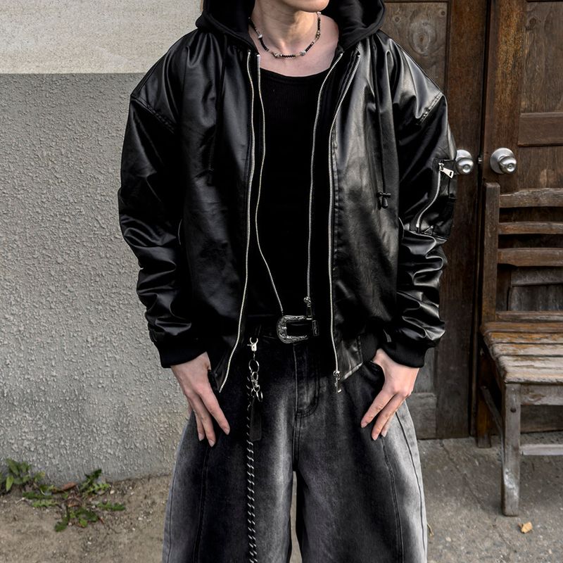 Neren Hood Bomber Leather Padding