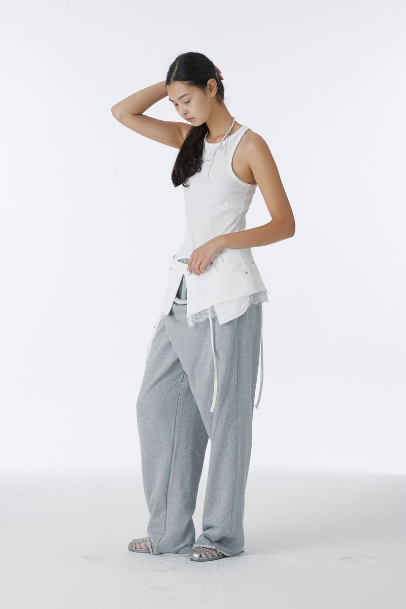 LACE DENIM WRAP SKIRT (WHITE)
