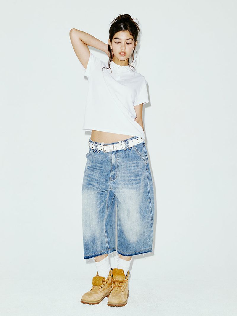 STRING CAPRI DENIM PANTS BLUE