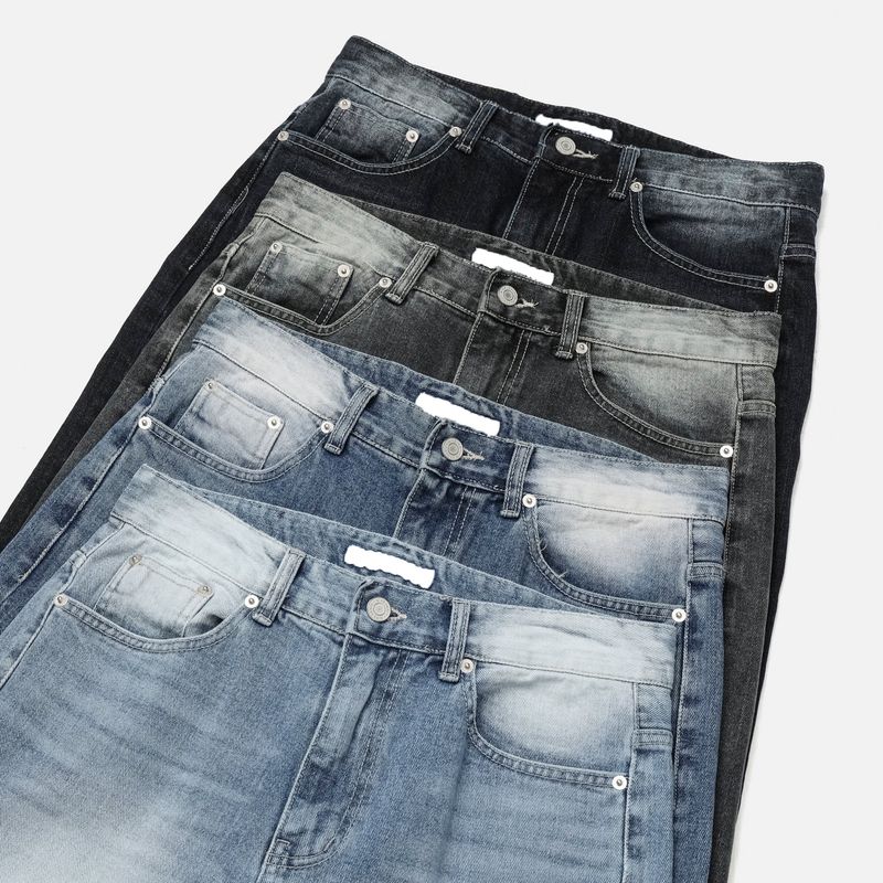 LMN Chrome Semi Wide Brush Denim Pants (4 colors)
