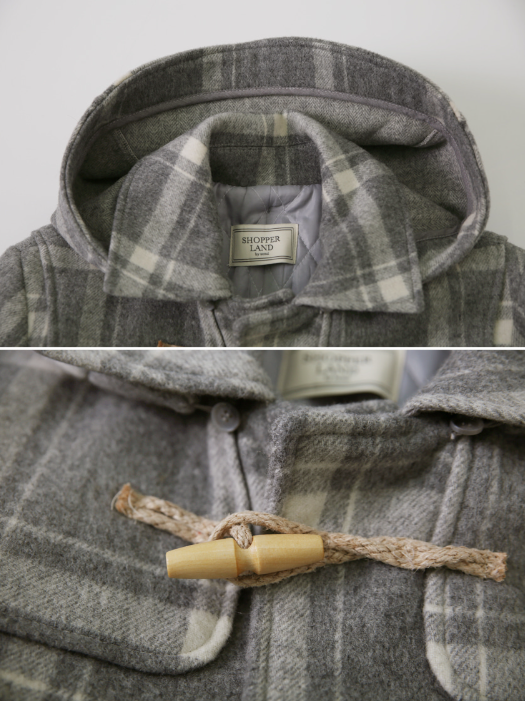 [SHOPPERMADE] Ash Gray Check Wool Long Duffle Coat