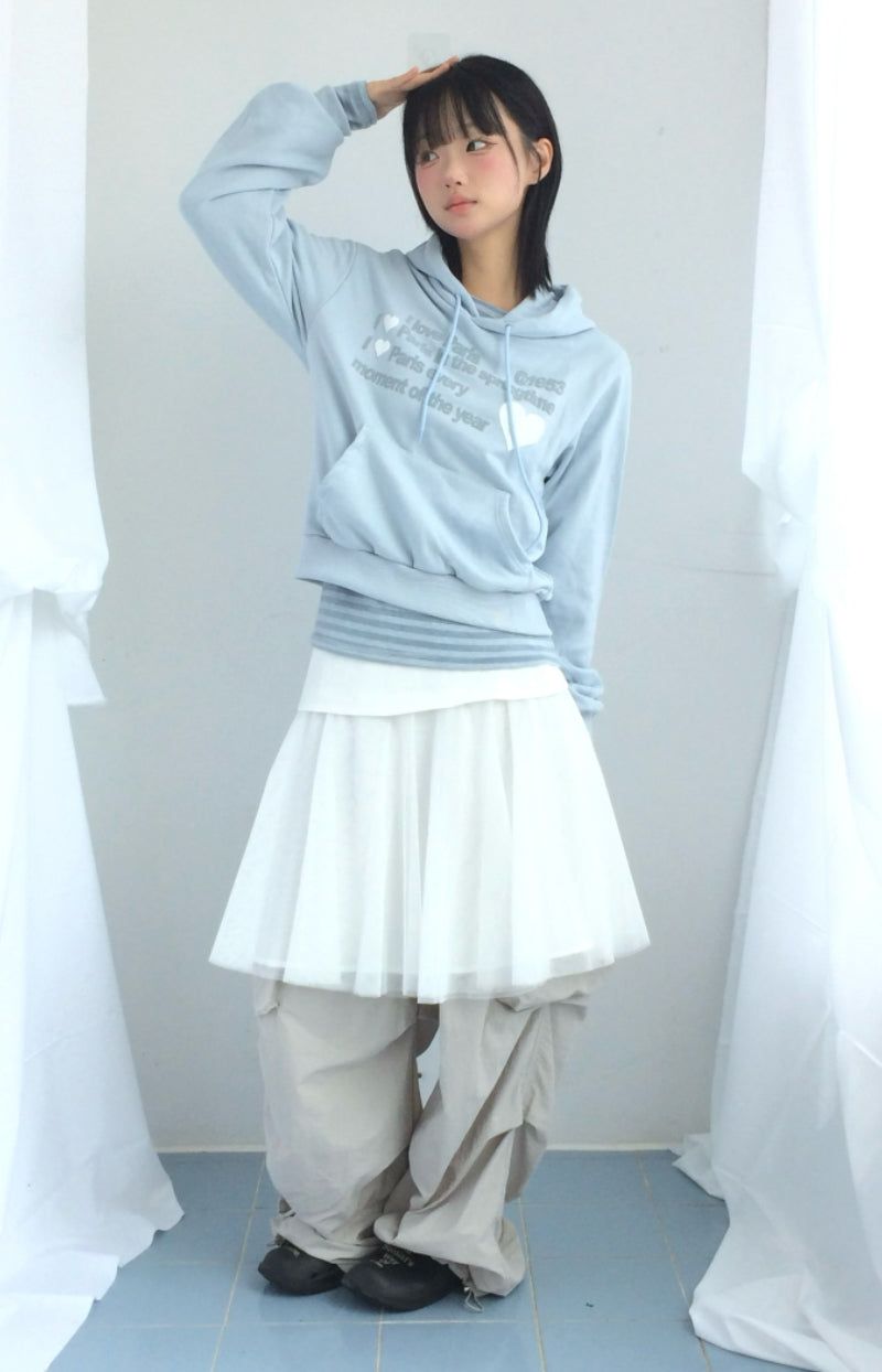 See-through curve layered skirt