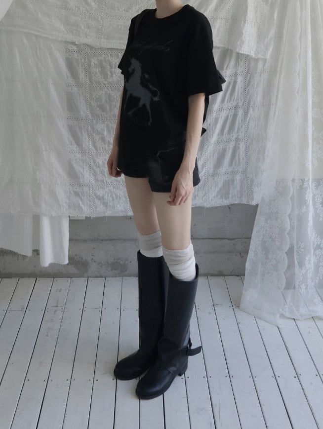 Deconlow studded black denim shorts