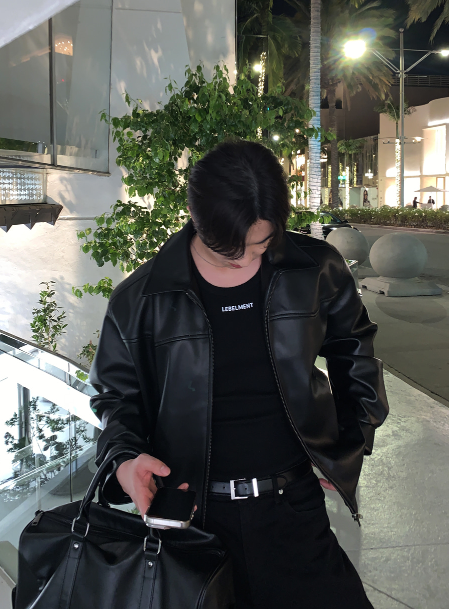 [ In-house ] Deep Black Premium Western Leather Blouson