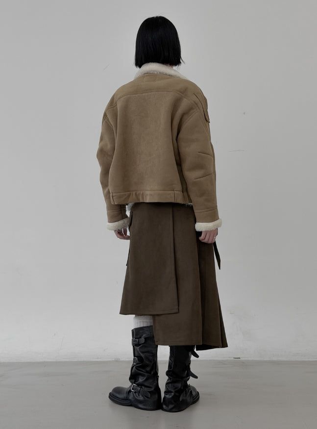 Suede Pocket Wrap Skirt
