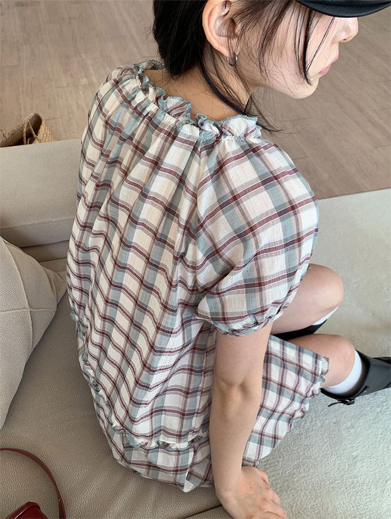 SAGE CHECK FRILL DRESS (2C)