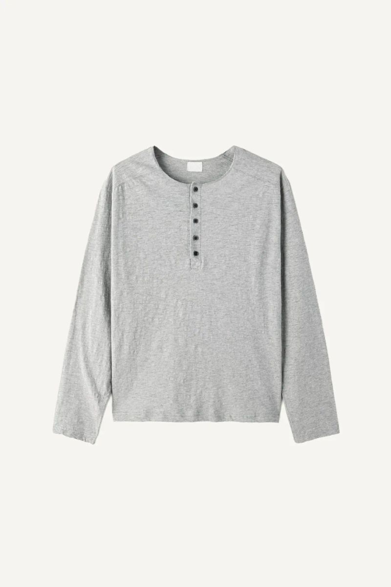 Henley neck slub cotton long sleeve