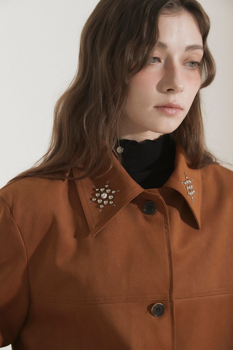 FAUX SUEDE STUDS JACKET [BROWN]