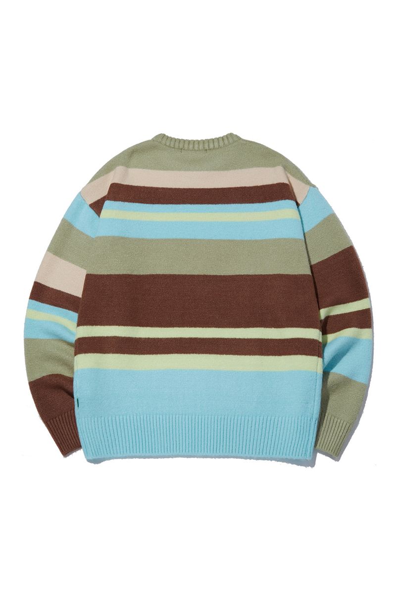 Bear Patch Multi Stripe Knit_Olive Green