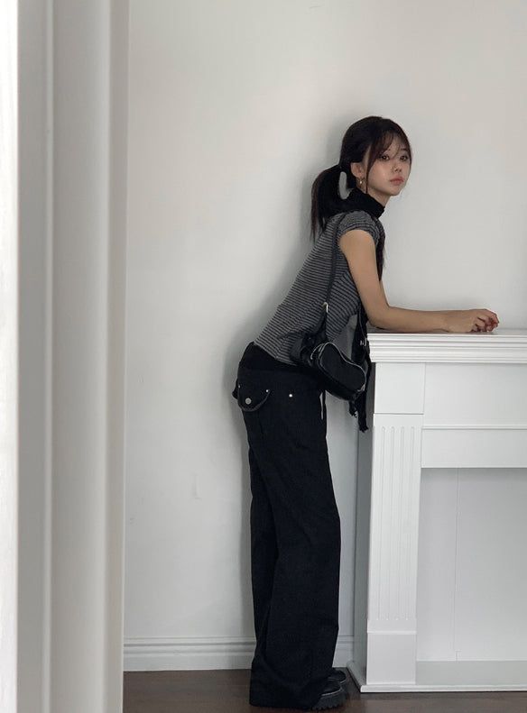 T-Shion Rivet Pocket Banding Bootcut Pants