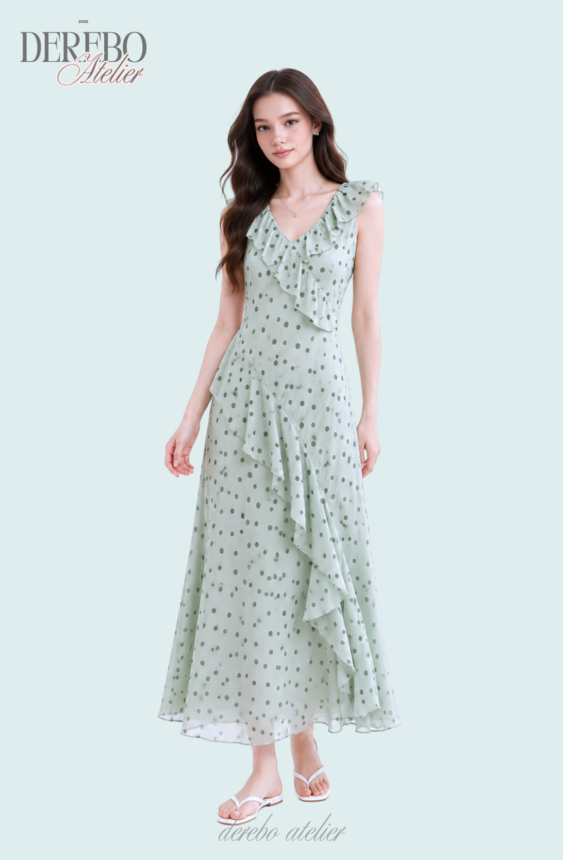 Mint Soufflé Frill Long Dress