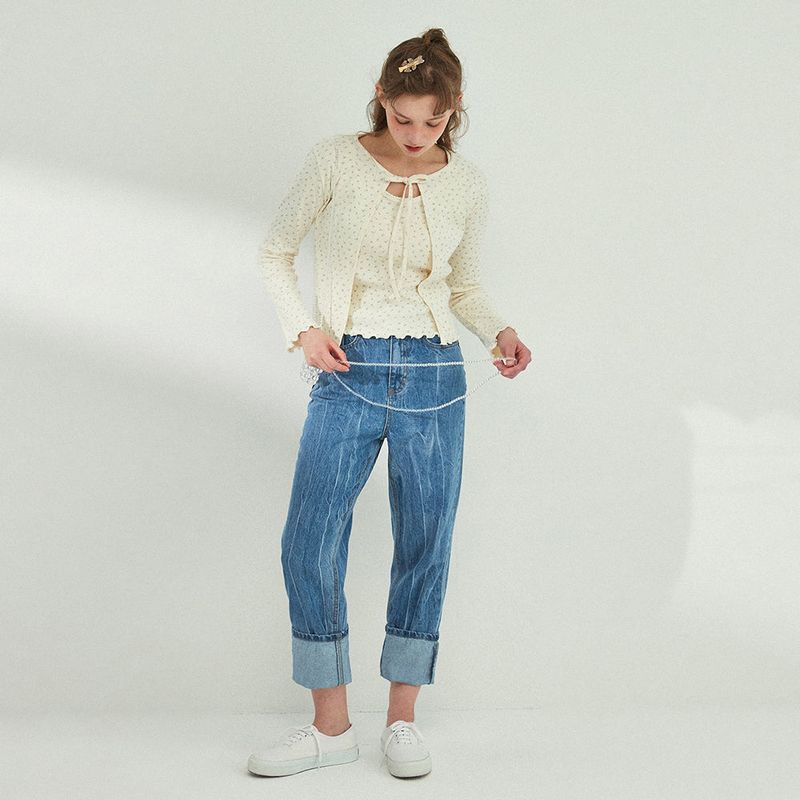 RIBBON PUNCHING CARDIGAN_CREAM