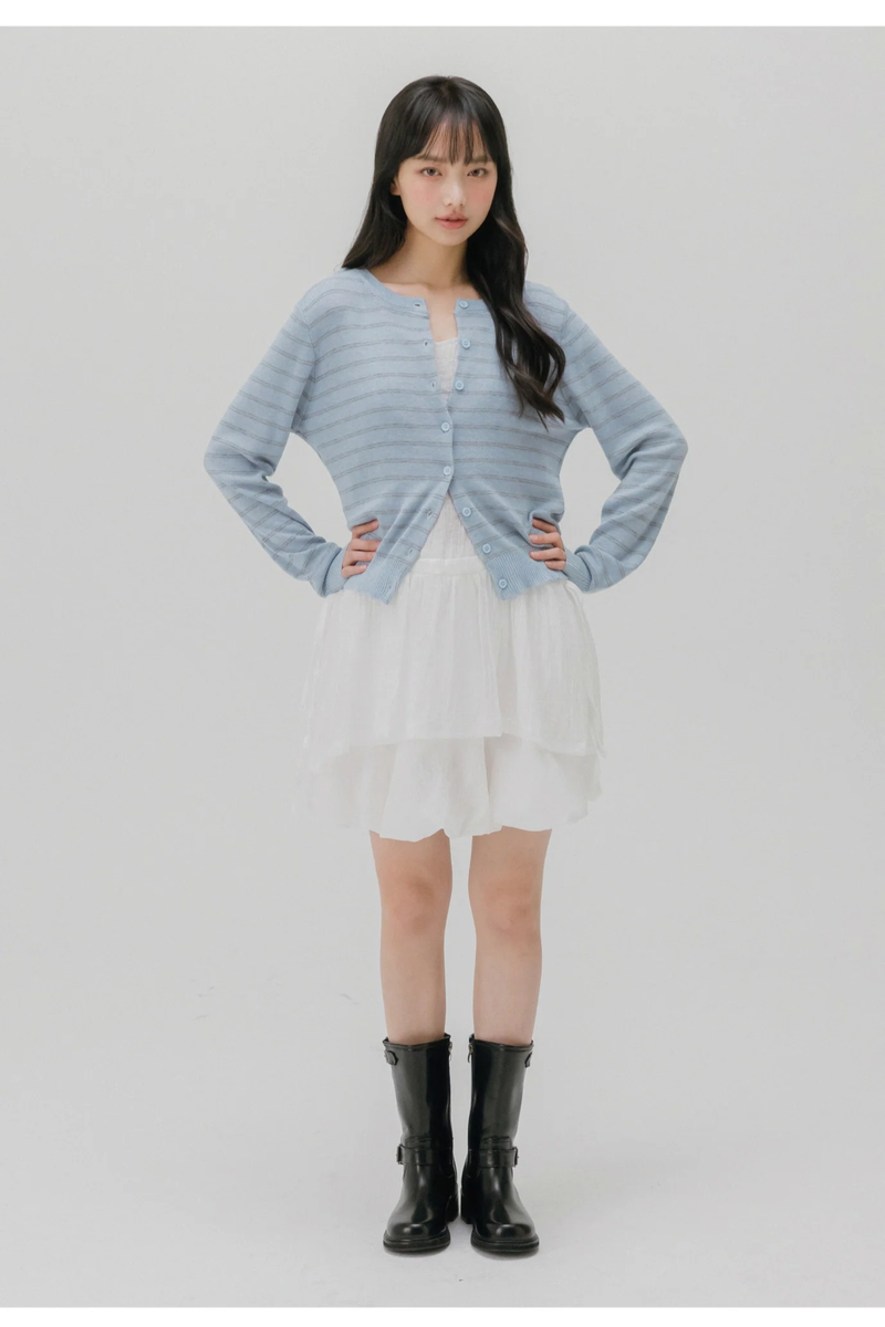 SOFT STRIPED KNIT CARDIGAN (GRAY)