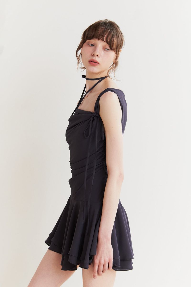 LILY FRILL DRESS charcoal