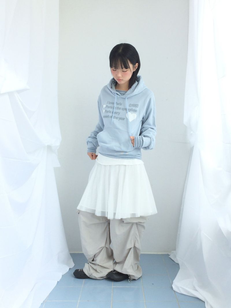 See-through curve layered skirt
