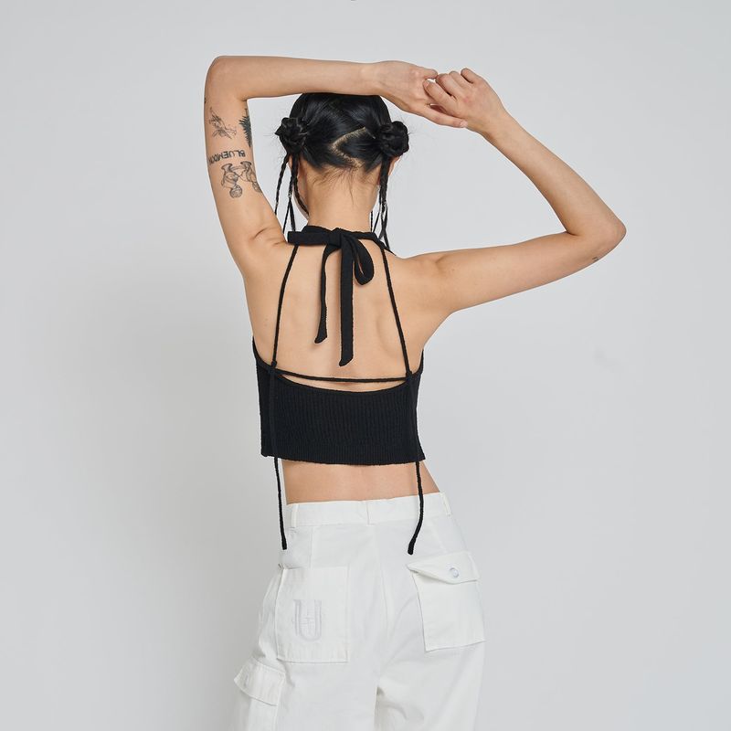 BOOKLE HALTER KNIT TOP_BLACK