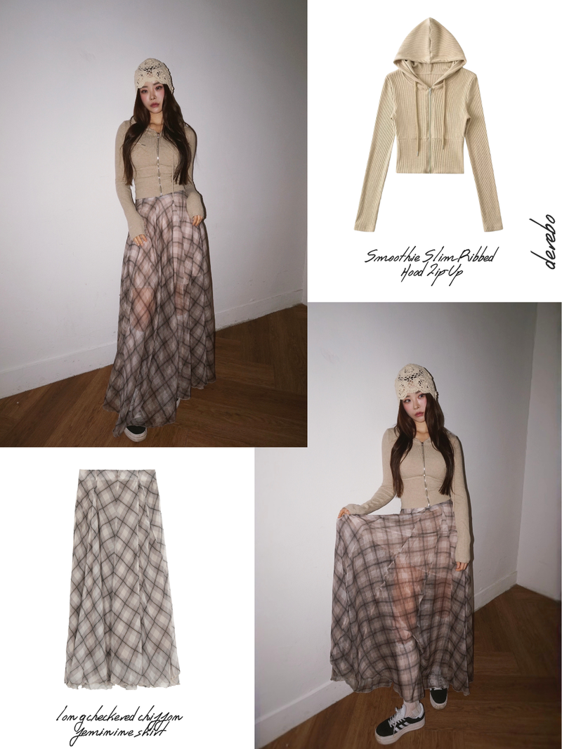 Long Check Chiffon Sharalla Skirt