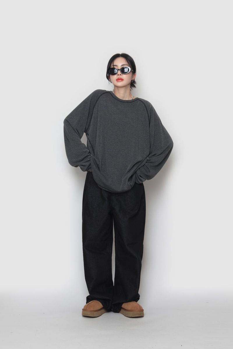 Ribbed Line Long Sleeve T
