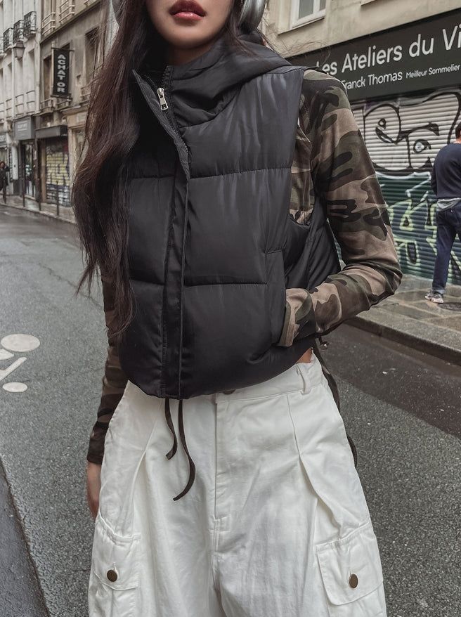 Haen crop hooded vest padded jacket