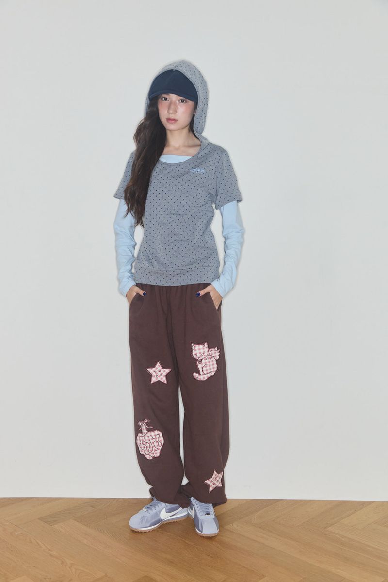 COOKIE LAYERED HOODIE TOP (GREY / BLUE)