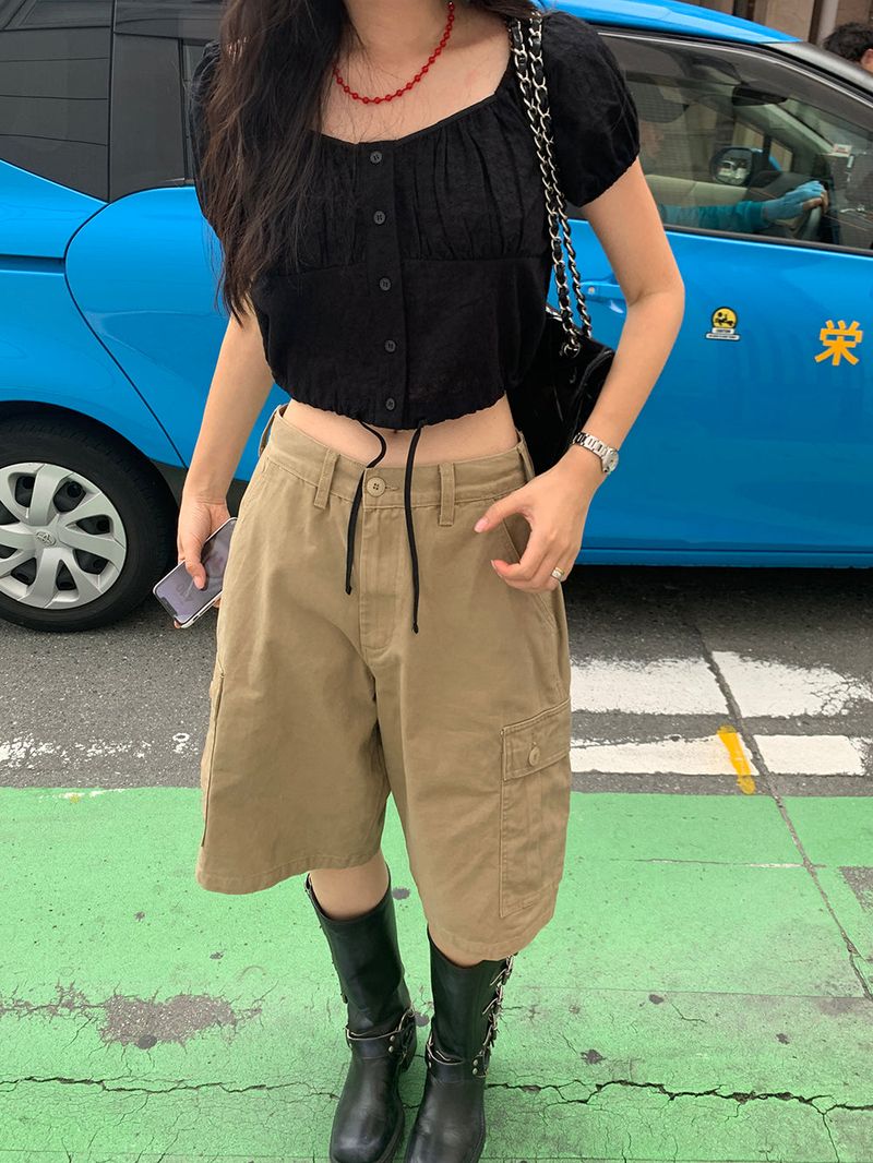 [MADE] CAROT FLOWER PUNCHING CROP BLOUSE