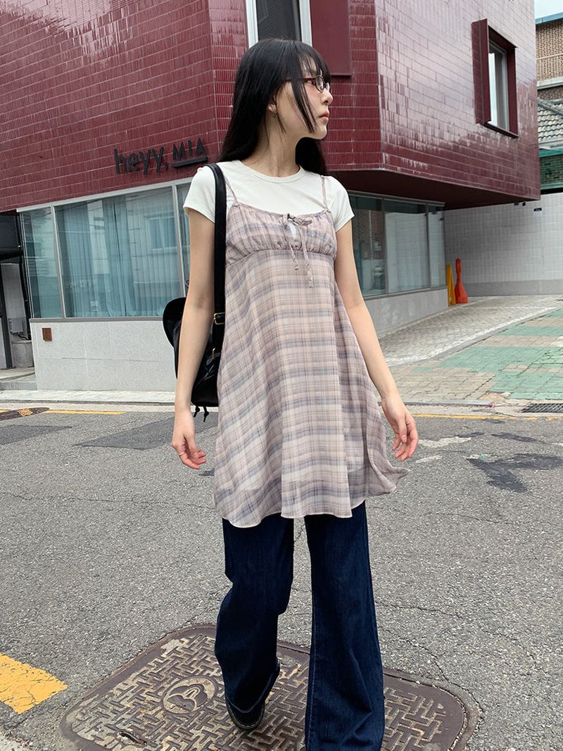 MAUVE CHECK MINI DRESS (3C)