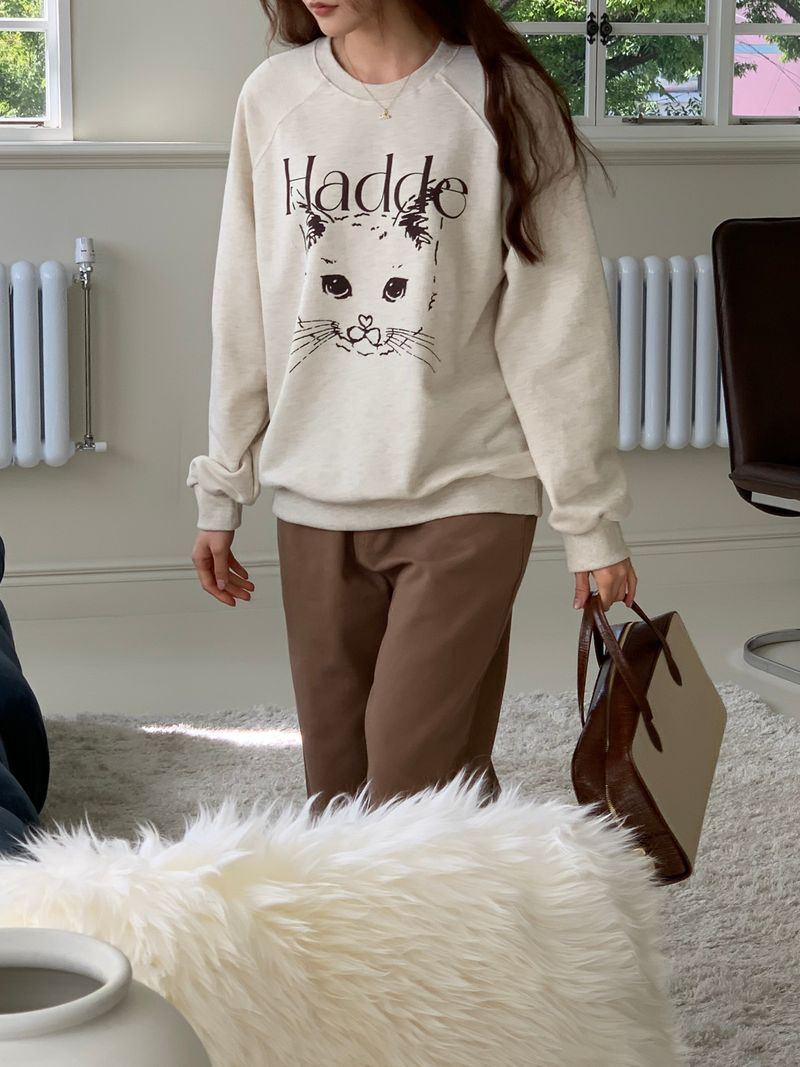 CAT DRAWING SWEATSHIRTS (OATMEAL)